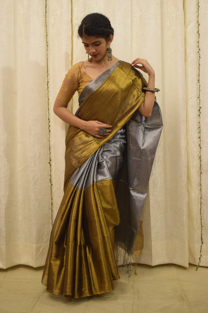 Rambha- Silver & Gold Mul-Zari Tissue Saree