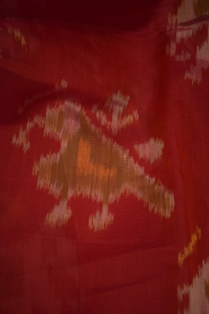 Gajalakshmi: Crimson Red Silk-cotton Ikat saree