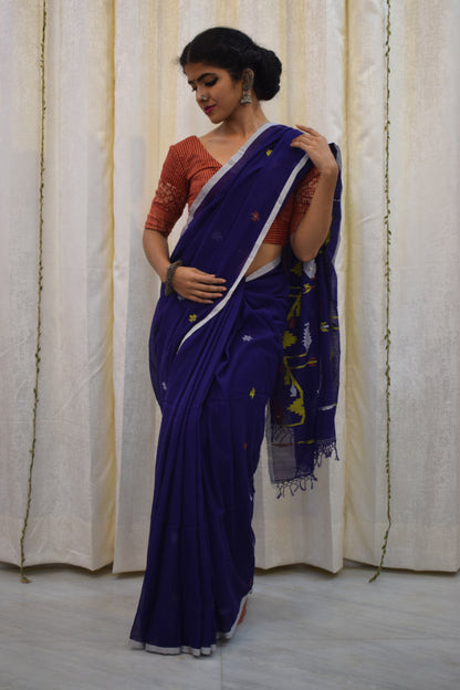 Kamakshi-Violet Cotton Jamdani Saree