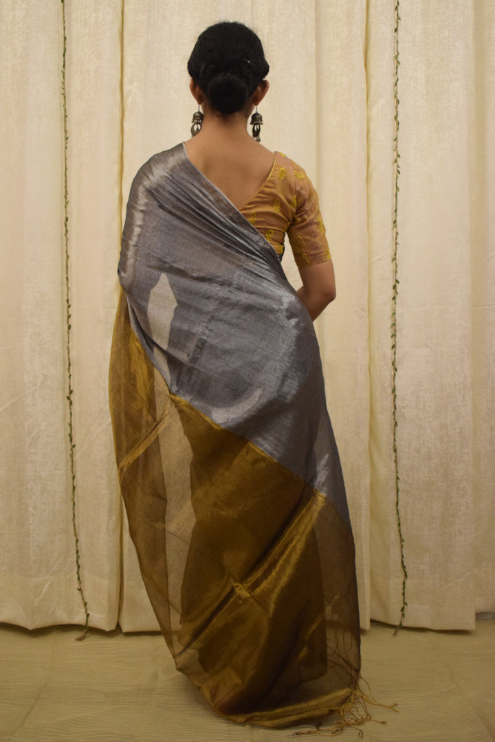 Rambha- Silver & Gold Mul-Zari Tissue Saree