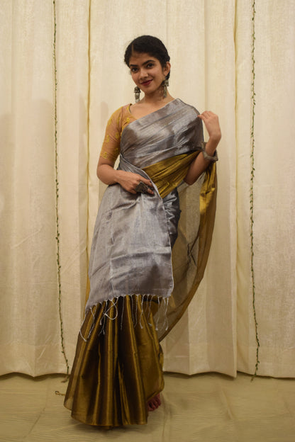 Rambha- Silver & Gold Mul-Zari Tissue Saree