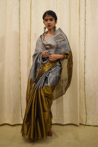 Rambha- Silver & Gold Mul-Zari Tissue Saree