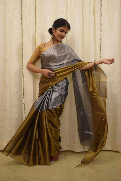 Rambha- Silver & Gold Mul-Zari Tissue Saree