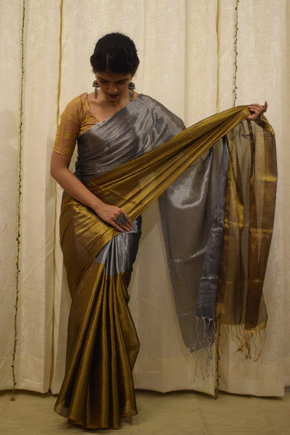 Rambha- Silver & Gold Mul-Zari Tissue Saree