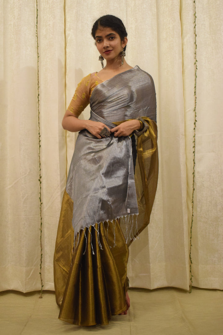 Rambha- Silver & Gold Mul-Zari Tissue Saree