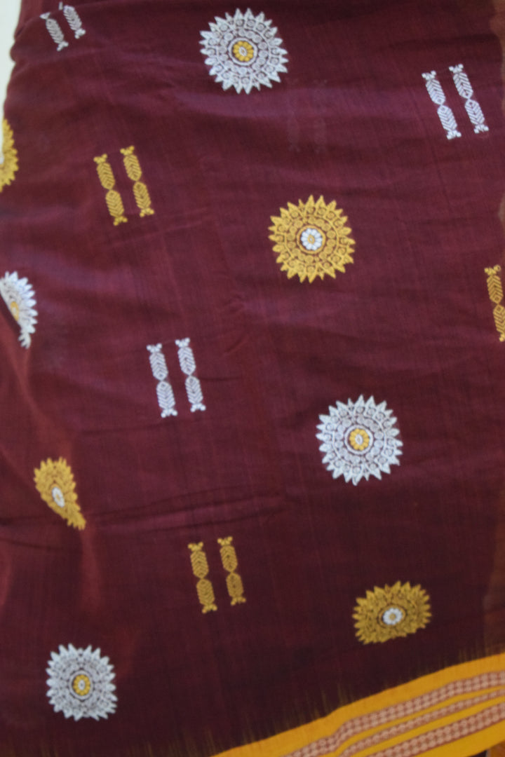 Aarohi: Maroon-brown Padam Bomkai cotton saree