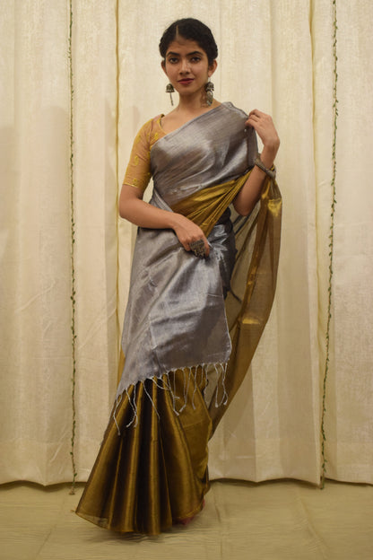 Rambha- Silver & Gold Mul-Zari Tissue Saree