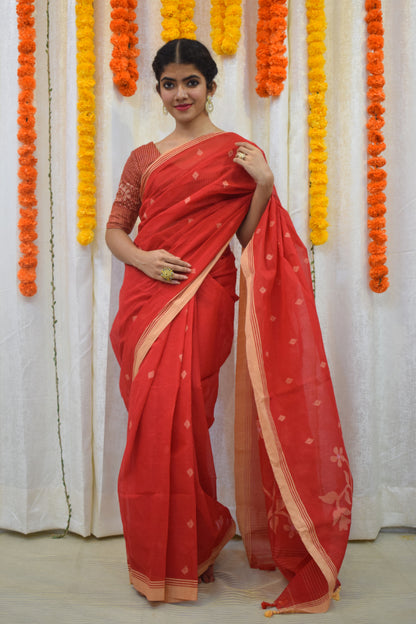 Rati- Red Cotton Jamdani Saree