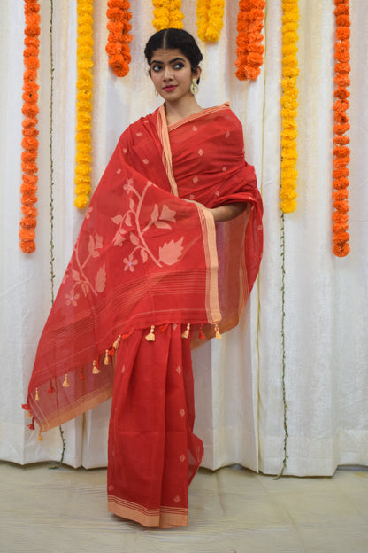 Rati- Red Cotton Jamdani Saree