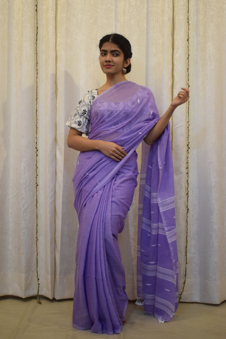 Aparajita: Lavender Mulmul Buti Saree