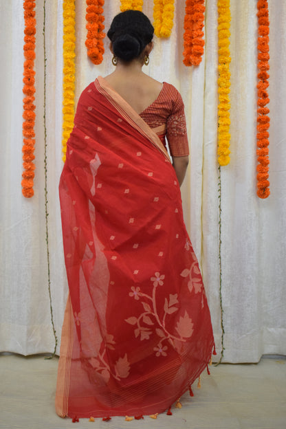 Rati- Red Cotton Jamdani Saree