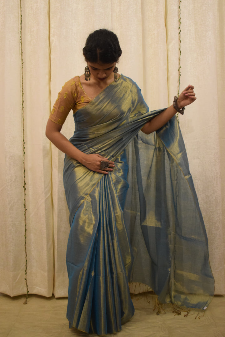 Devkanya- Sapphire Blue Mul-Zari Tissue Saree