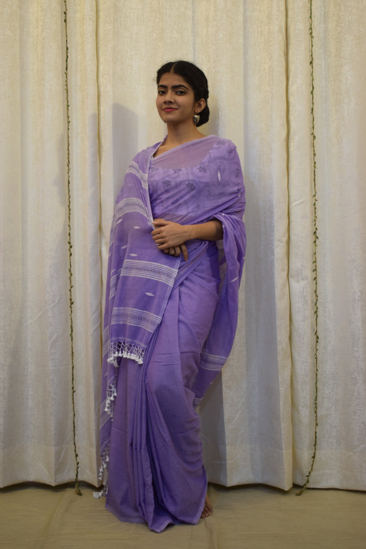 Aparajita: Lavender Mulmul Buti Saree