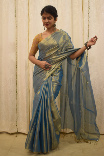 Devkanya- Sapphire Blue Mul-Zari Tissue Saree