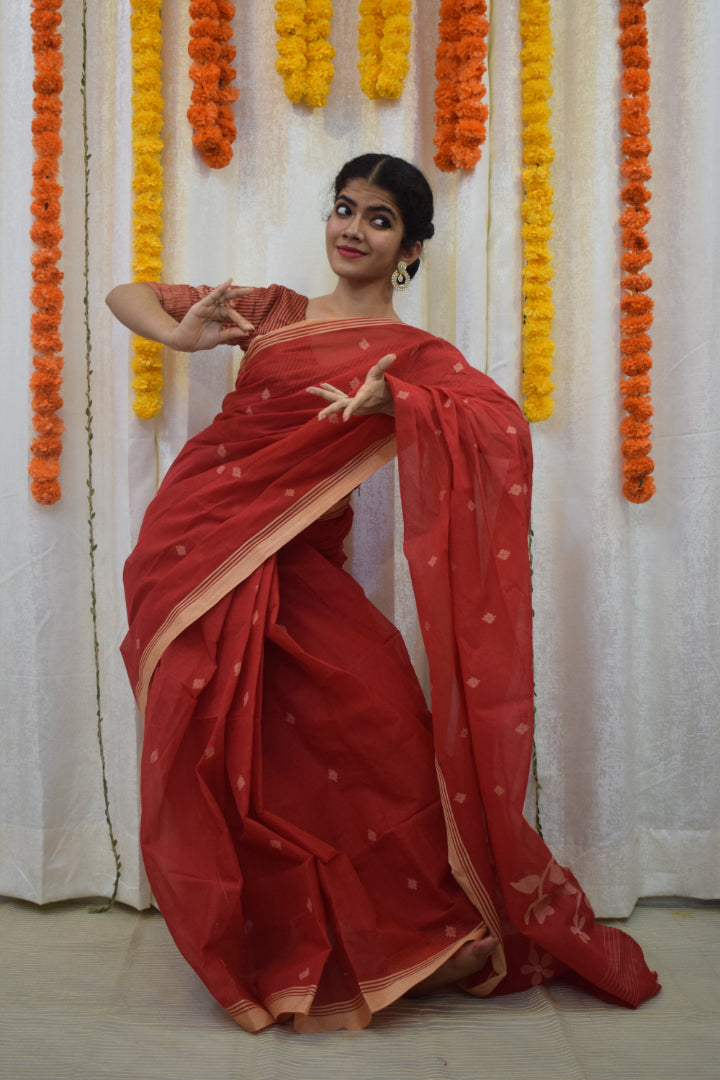 Rati- Red Cotton Jamdani Saree