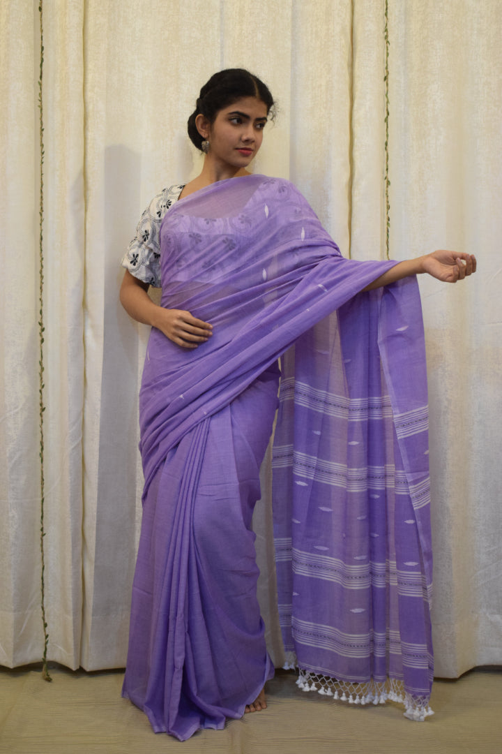 Aparajita: Lavender Mulmul Buti Saree