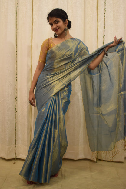 Devkanya- Sapphire Blue Mul-Zari Tissue Saree