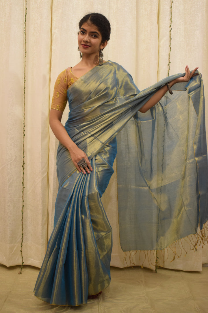 Devkanya- Sapphire Blue Mul-Zari Tissue Saree