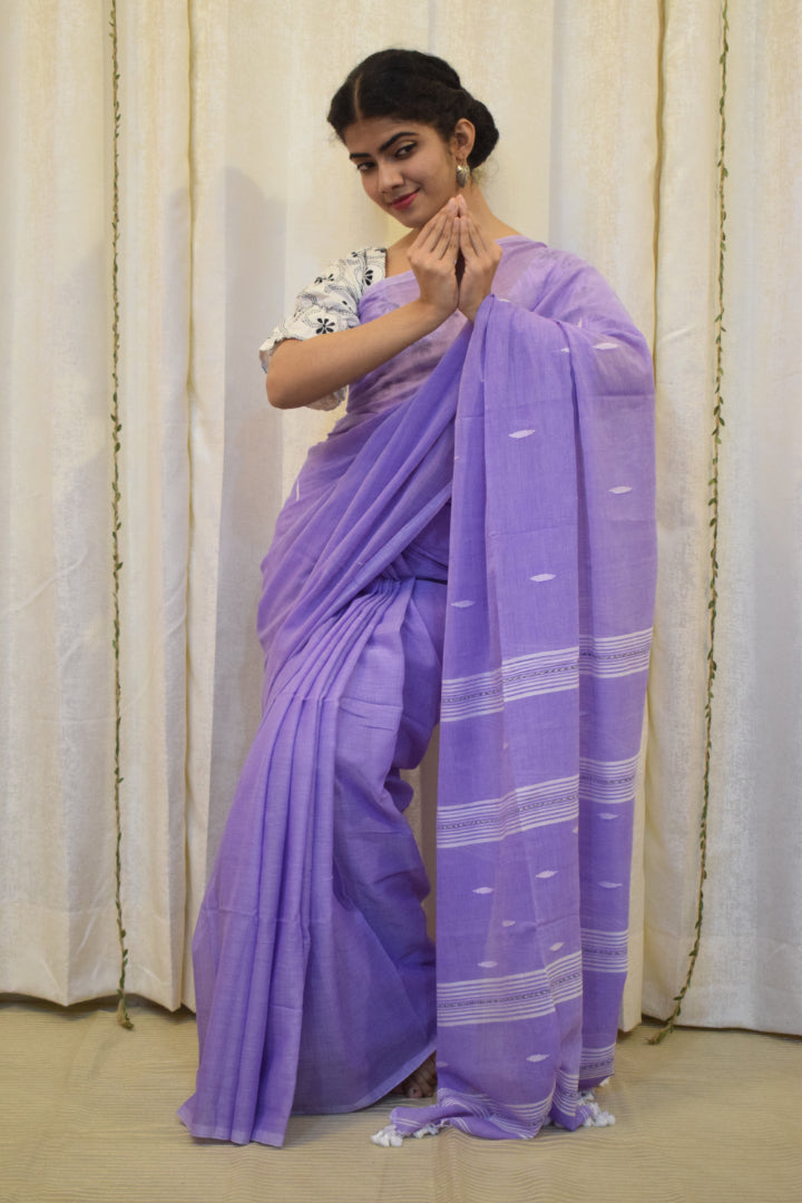 Aparajita: Lavender Mulmul Buti Saree