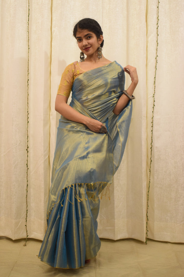 Devkanya- Sapphire Blue Mul-Zari Tissue Saree