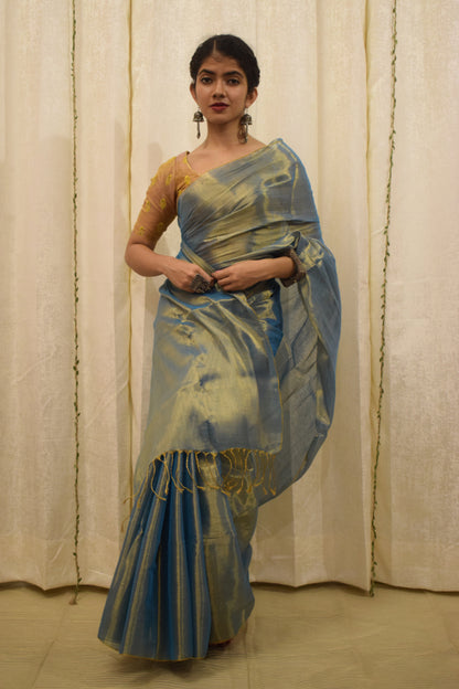 Devkanya- Sapphire Blue Mul-Zari Tissue Saree