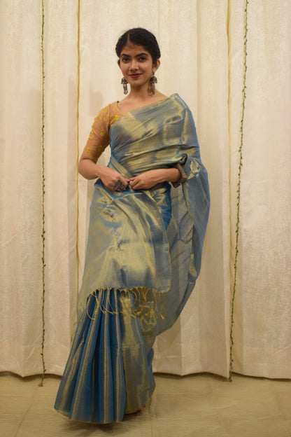 Devkanya- Sapphire Blue Mul-Zari Tissue Saree