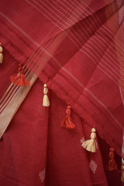 Rati- Red Cotton Jamdani Saree