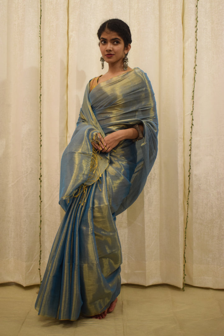 Devkanya- Sapphire Blue Mul-Zari Tissue Saree