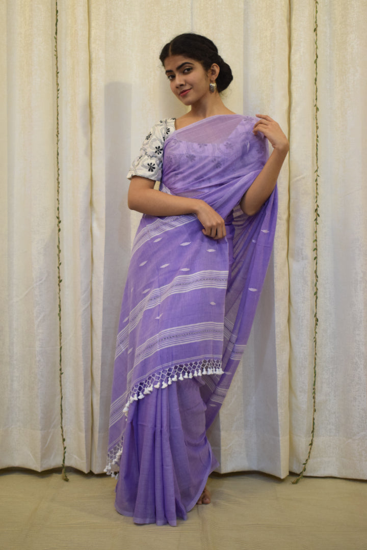 Aparajita: Lavender Mulmul Buti Saree