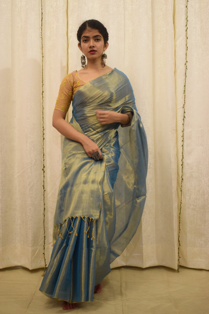 Devkanya- Sapphire Blue Mul-Zari Tissue Saree