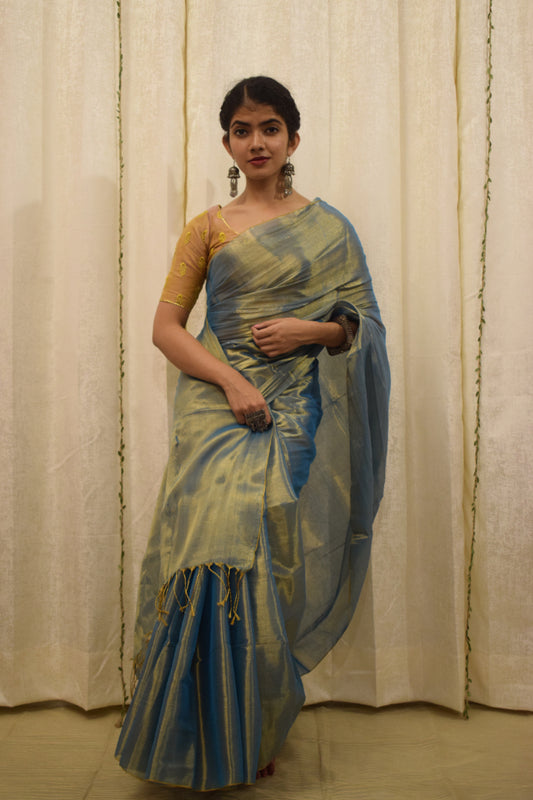 Devkanya- Sapphire Blue Mul-Zari Tissue Saree