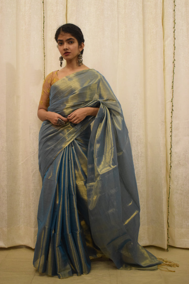 Devkanya- Sapphire Blue Mul-Zari Tissue Saree