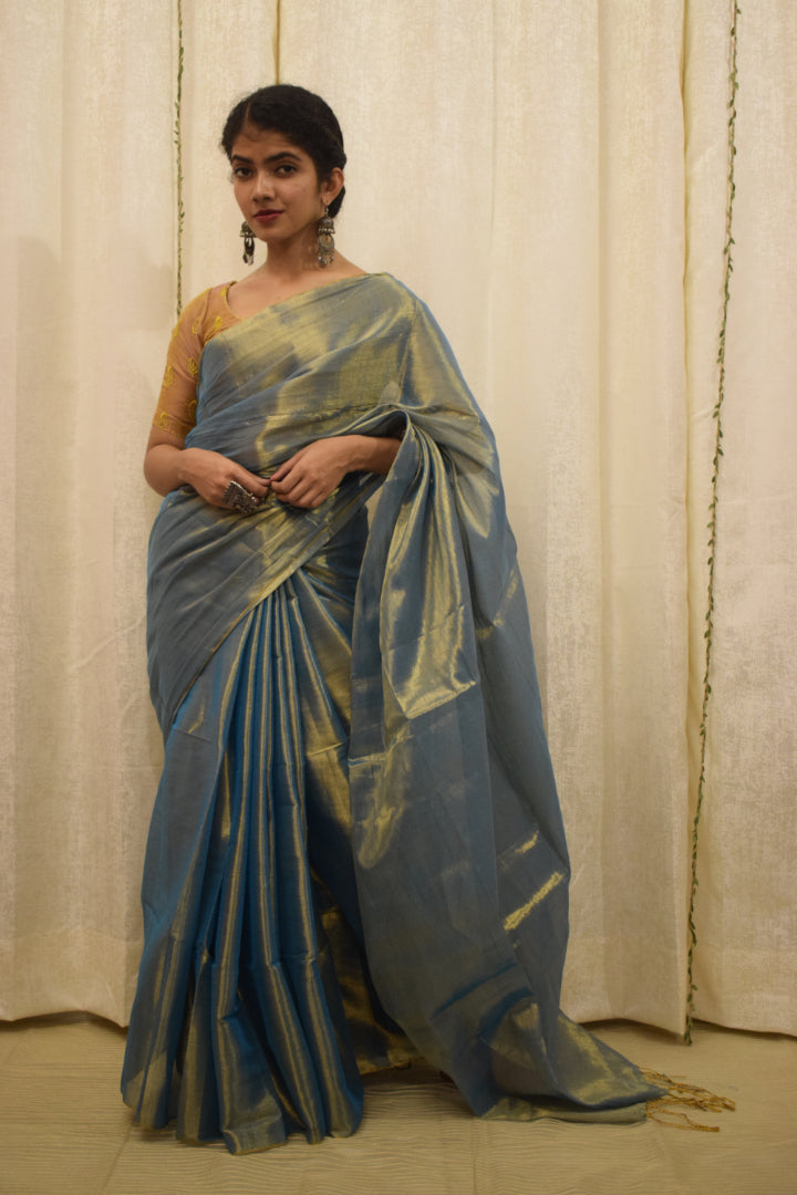 Devkanya- Sapphire Blue Mul-Zari Tissue Saree