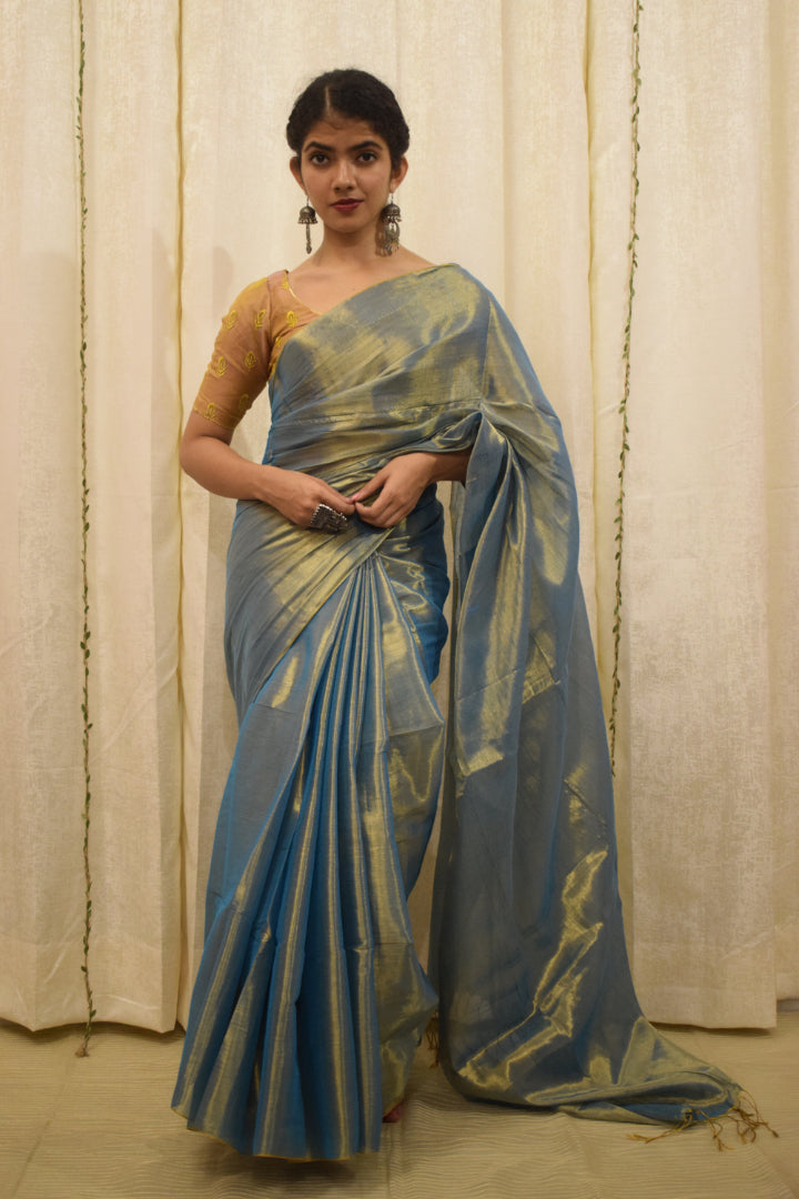 Devkanya- Sapphire Blue Mul-Zari Tissue Saree