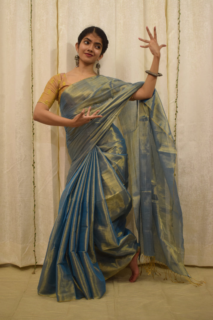 Devkanya- Sapphire Blue Mul-Zari Tissue Saree