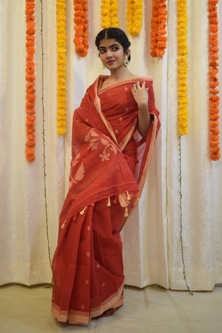 Rati- Red Cotton Jamdani Saree