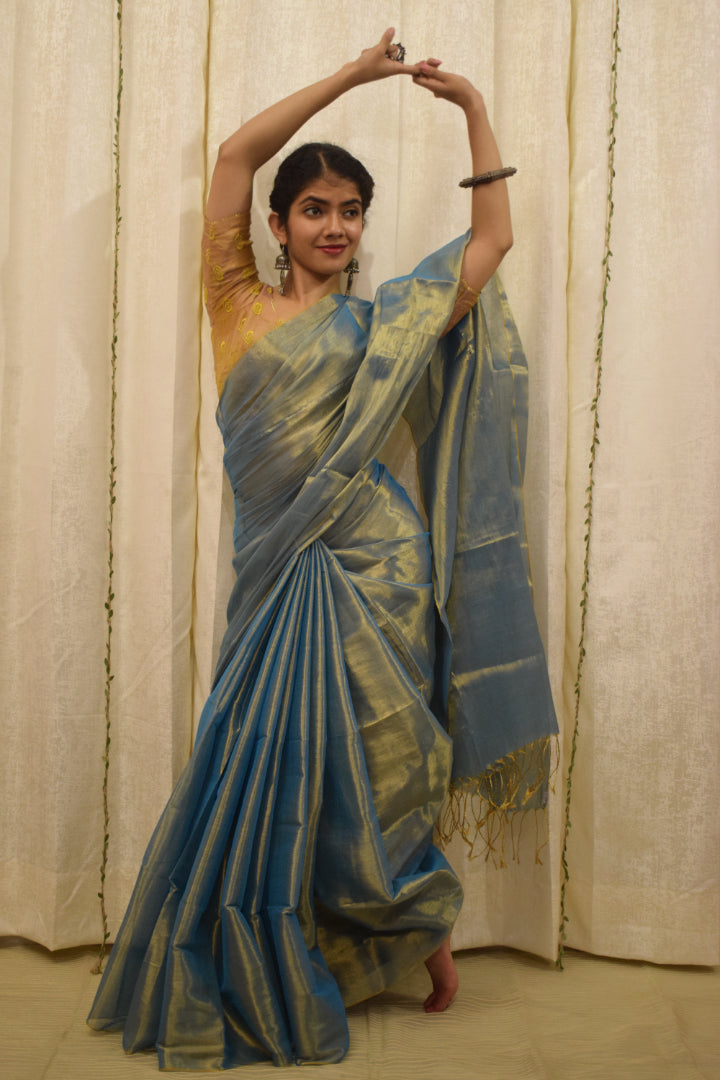 Devkanya- Sapphire Blue Mul-Zari Tissue Saree