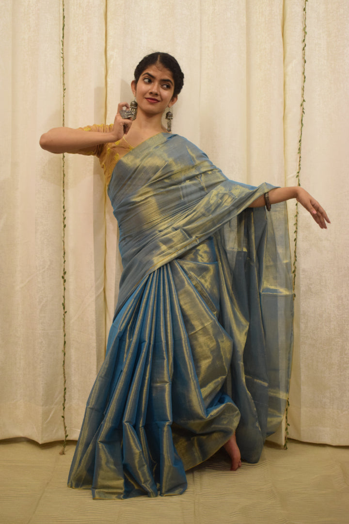 Devkanya- Sapphire Blue Mul-Zari Tissue Saree