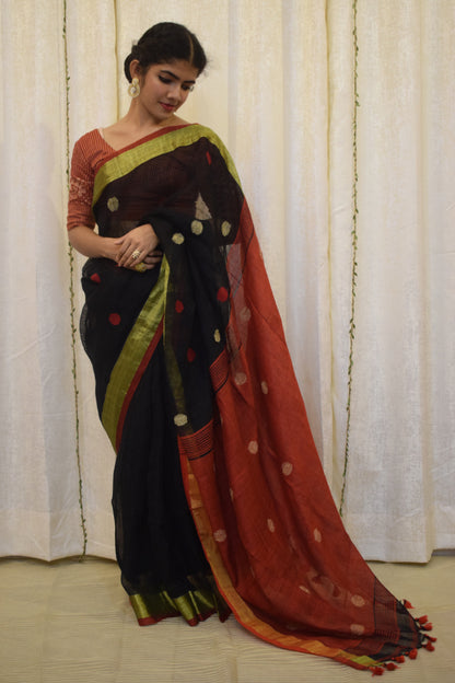 Shrisha- Black Linen Jamdani Saree