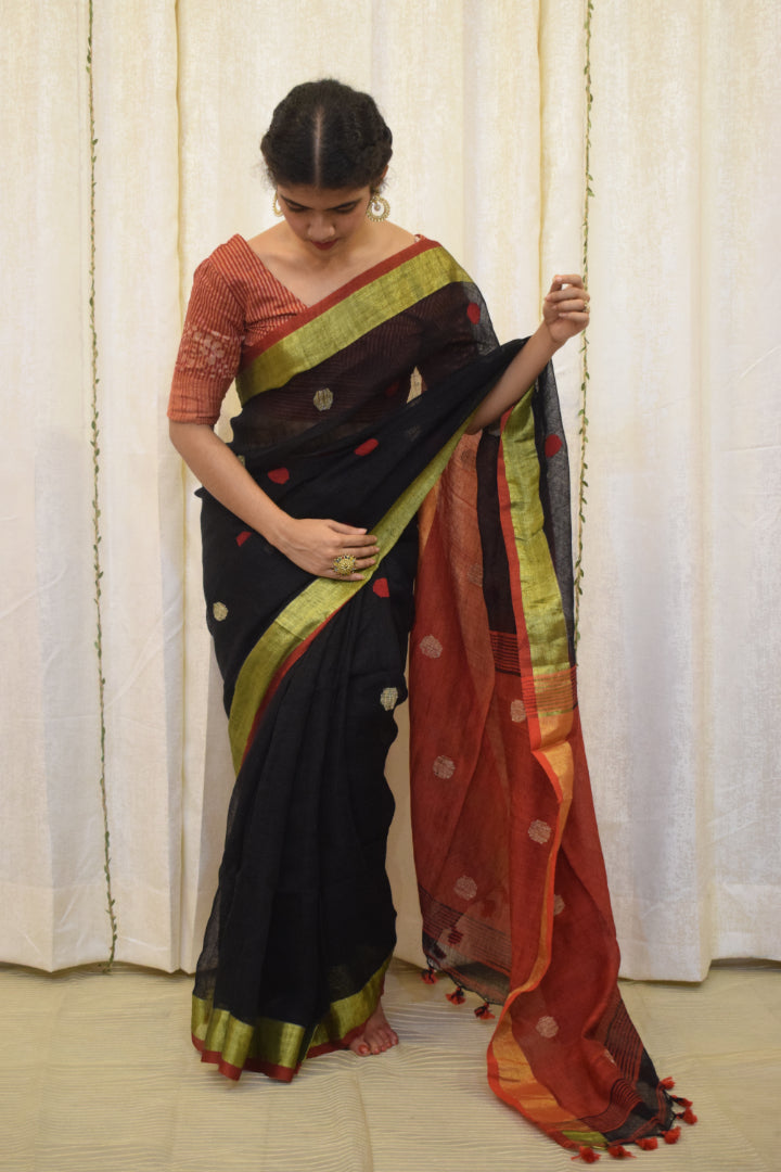 Shrisha- Black Linen Jamdani Saree