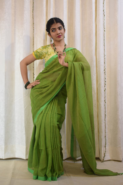 Jayita: Olive Green Khadi Cotton Saree