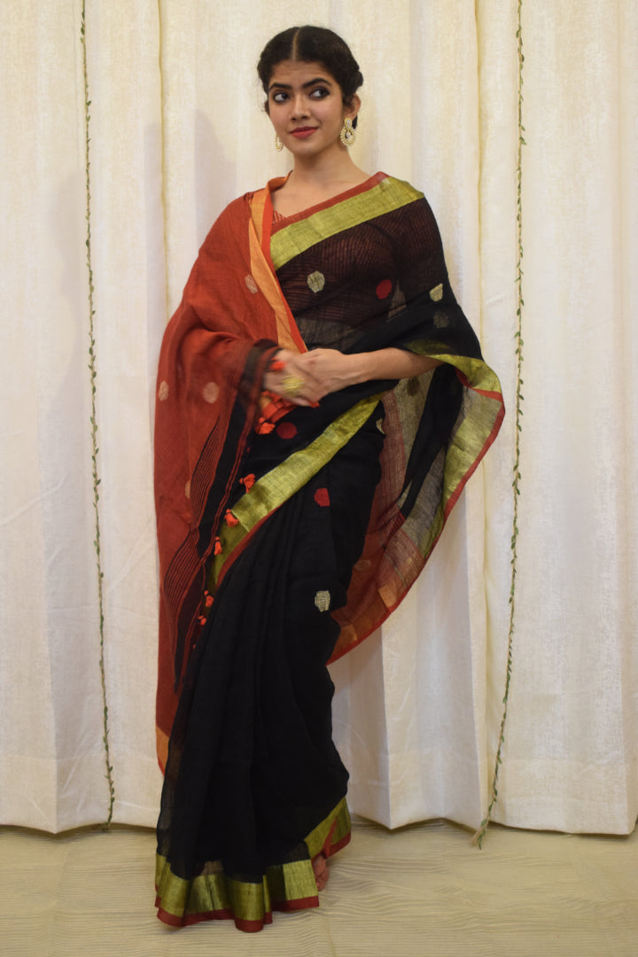 Shrisha- Black Linen Jamdani Saree