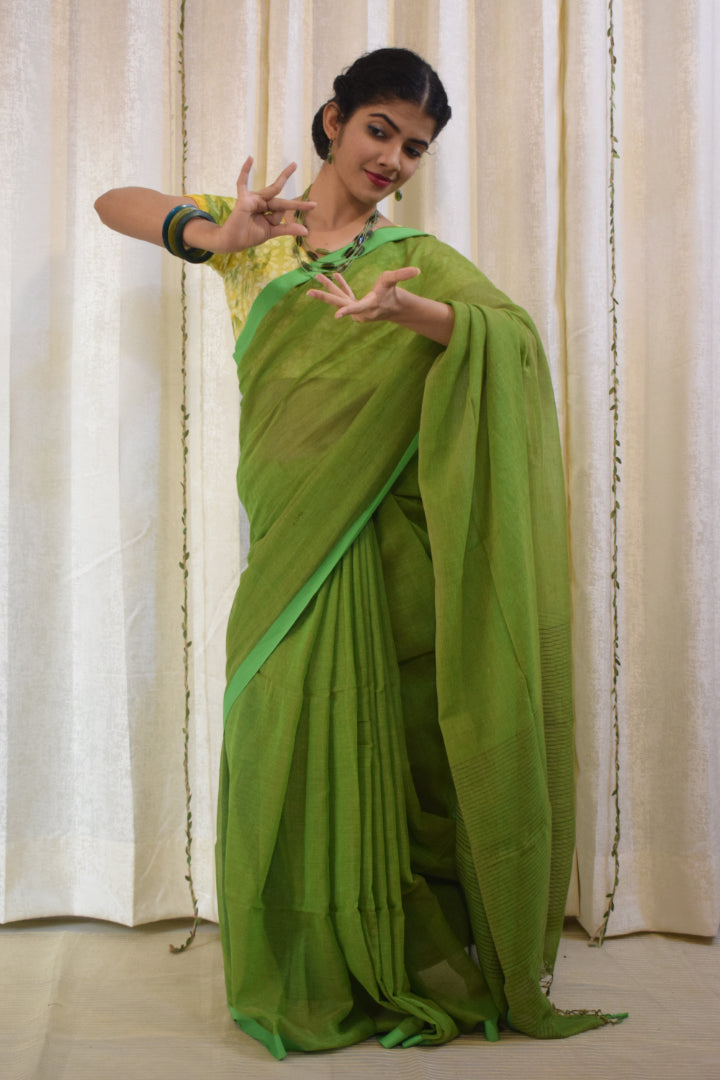 Jayita: Olive Green Khadi Cotton Saree