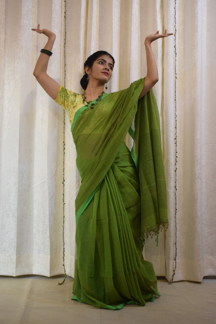 Jayita: Olive Green Khadi Cotton Saree