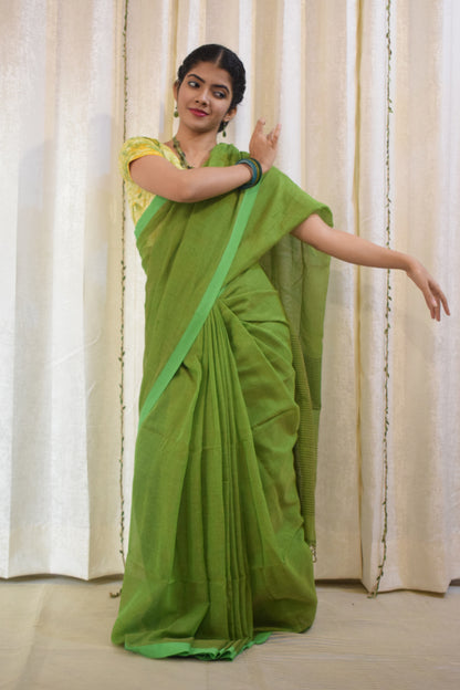 Jayita: Olive Green Khadi Cotton Saree