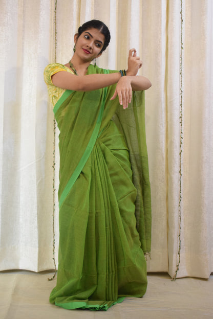 Jayita: Olive Green Khadi Cotton Saree