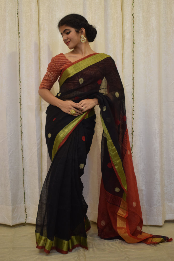 Shrisha- Black Linen Jamdani Saree