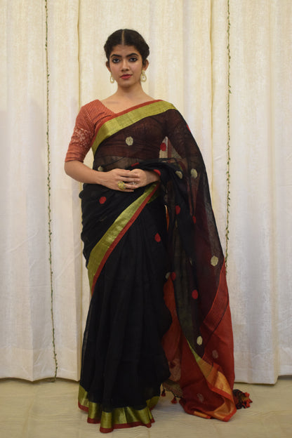 Shrisha- Black Linen Jamdani Saree