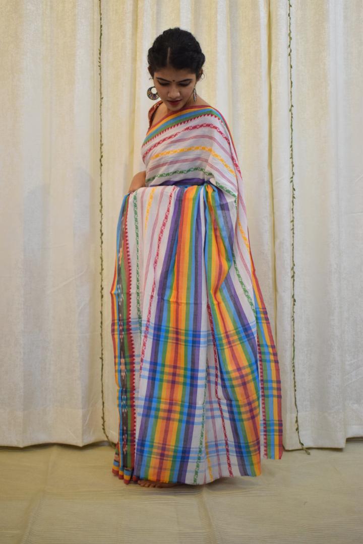 Indradhanush: Multicoloured Dhaniakhali Cotton Saree