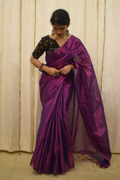 Tilottama- Magenta Mul-Zari Tissue Saree